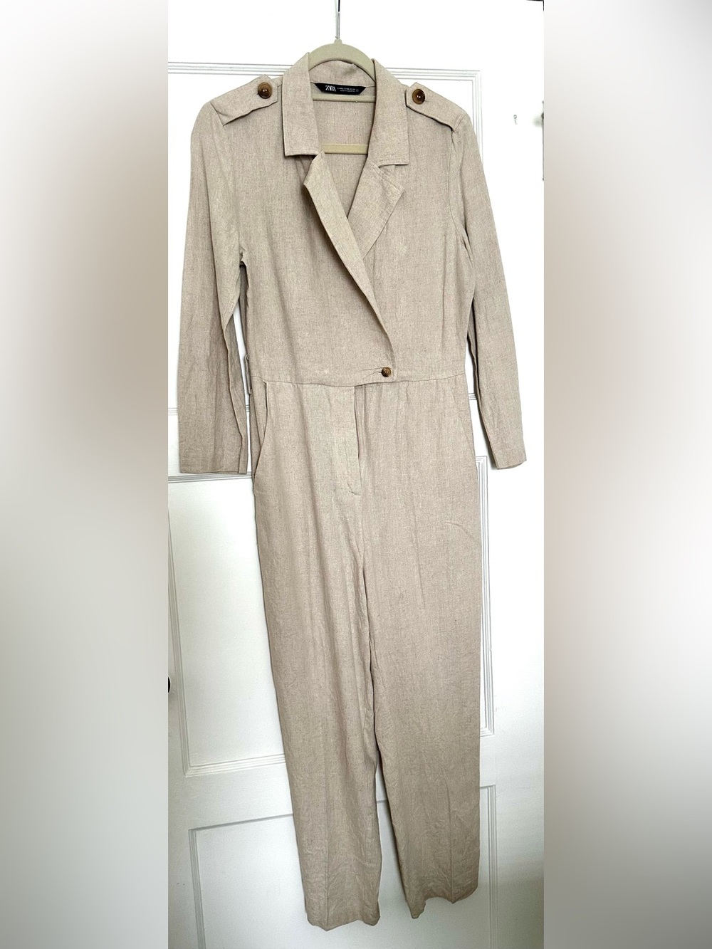 ZARA Beige/Khaki Long Sleeve Jumpsuit